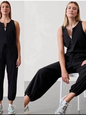 Athleta Black Sleeveless Zip-Front Jumpsuit